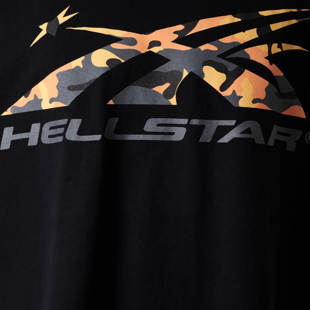 Hellstar Black Orange Camo Sports Logo T-Shirt