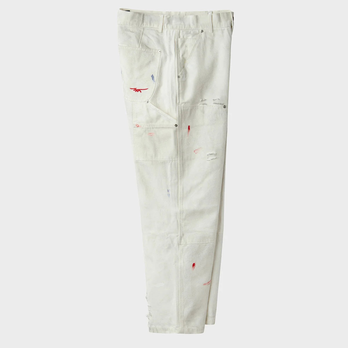 HMDD Big Ed Work Pants, side profile with hammer loop and paint flecks