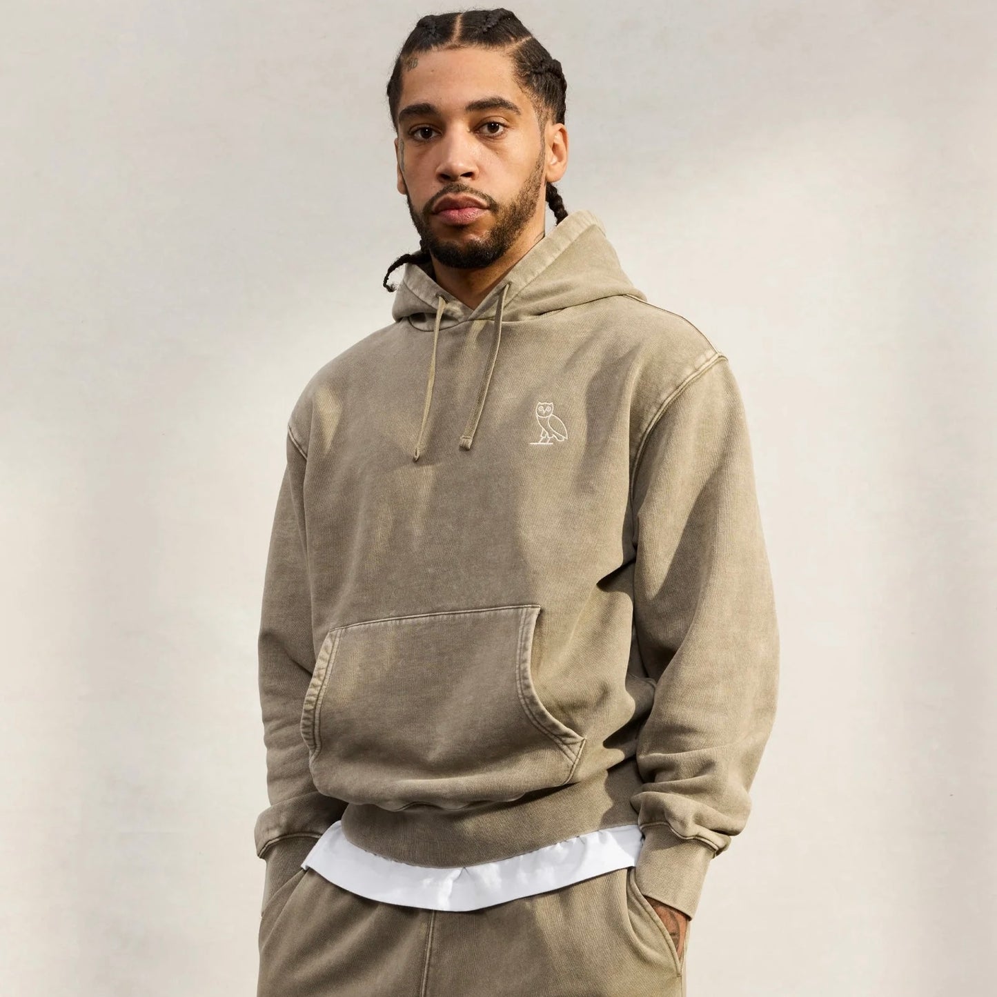 OVO Washed Brown Hoodie On Body 1