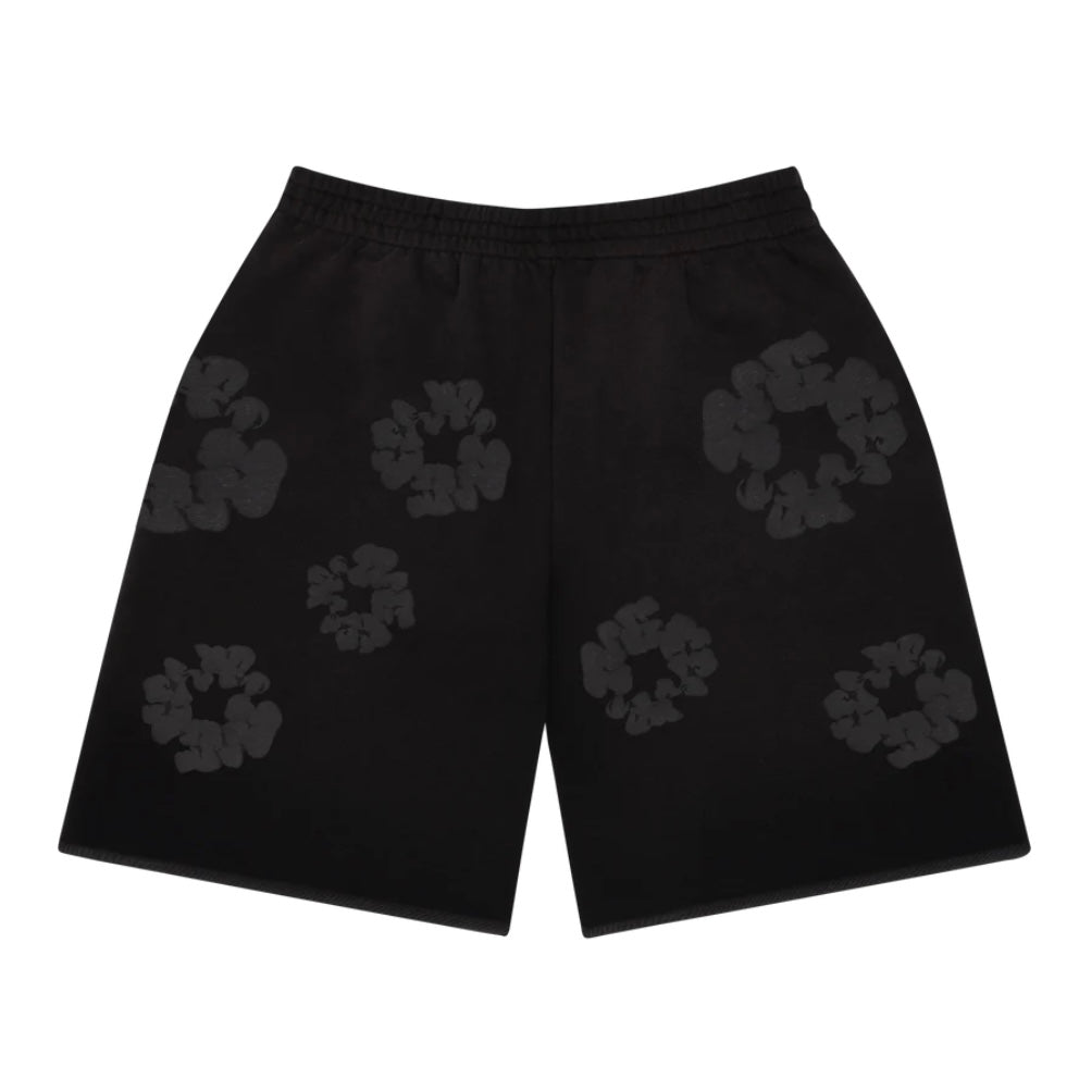 Denim Tears Faded Black Mono Cotton Wreath Shorts