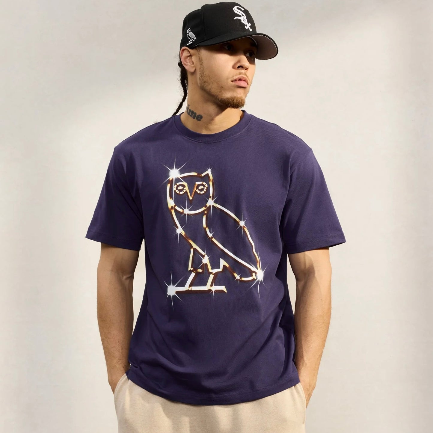 OVO Purple Bling T-Shirt On Body Front