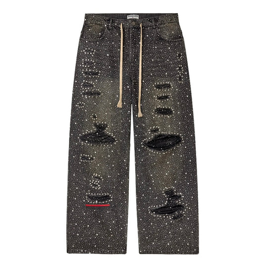 Vale Black Iced Out Denim Pants