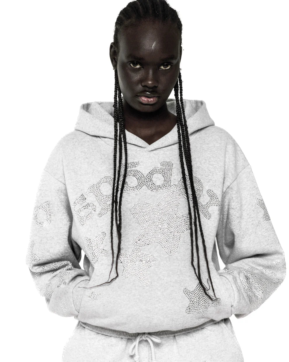 Sp5der Heather Grey Rhinestone Beluga Hoodie