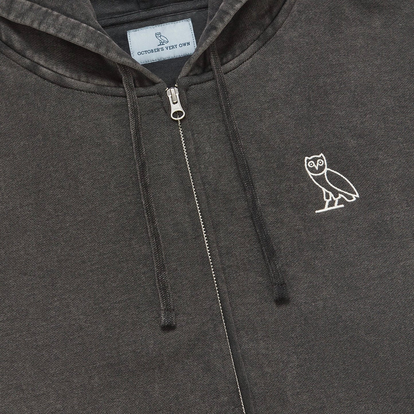 OVO Washed Black Silver Zip Hoodie Close View 1