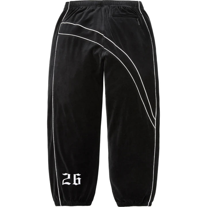 Supreme x Umbro Black Velour Track Pants back view with the white 26 numerals on the leg