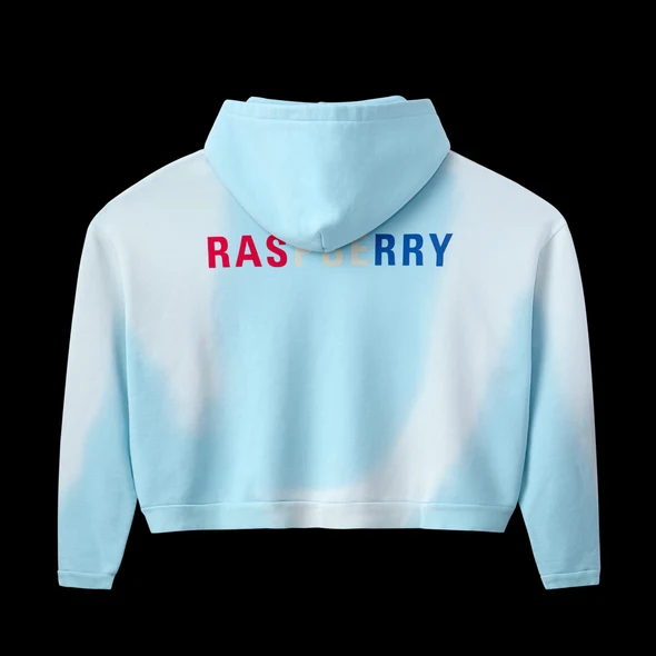 GV Gallery Czech Hoodie back view with the large red, cream and blue Raspberry print