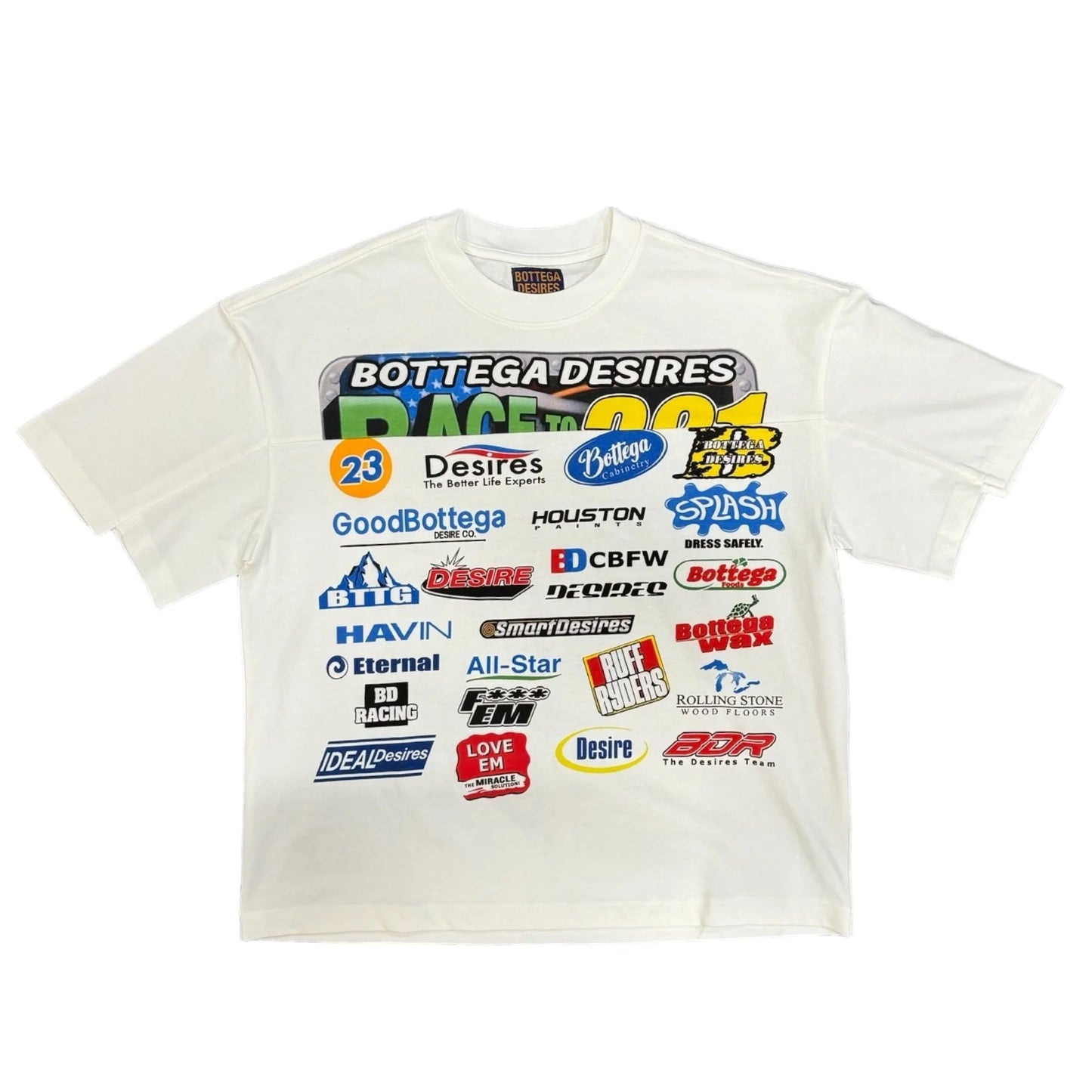 Bottega Desires White Race Nascar T-Shirt Front