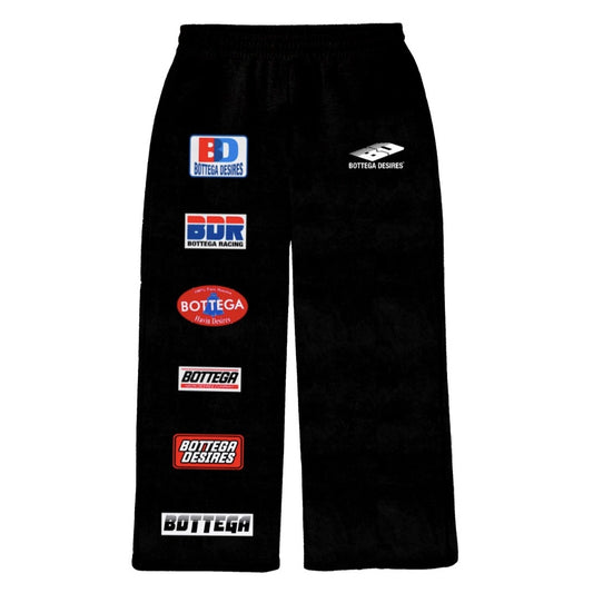 Bottega Desires Black Patches Sweatpants Front