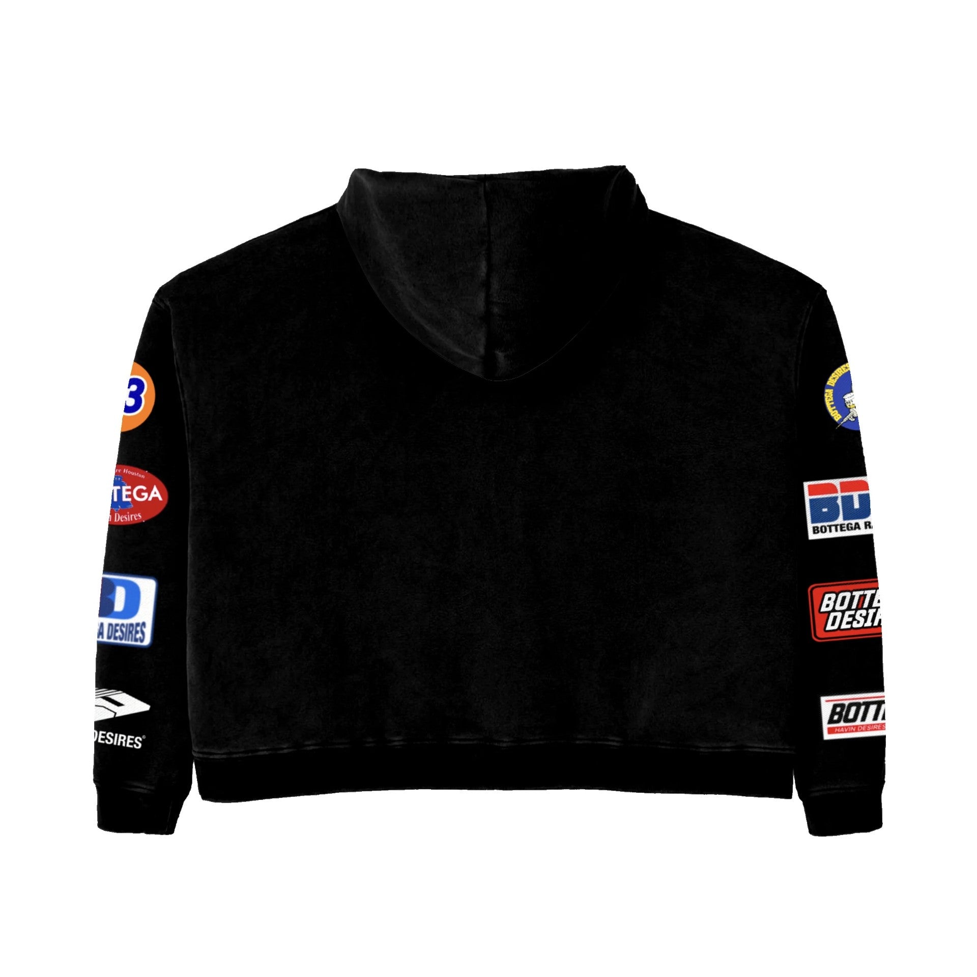 Bottega Desires Black Patches Zip Hoodie Back