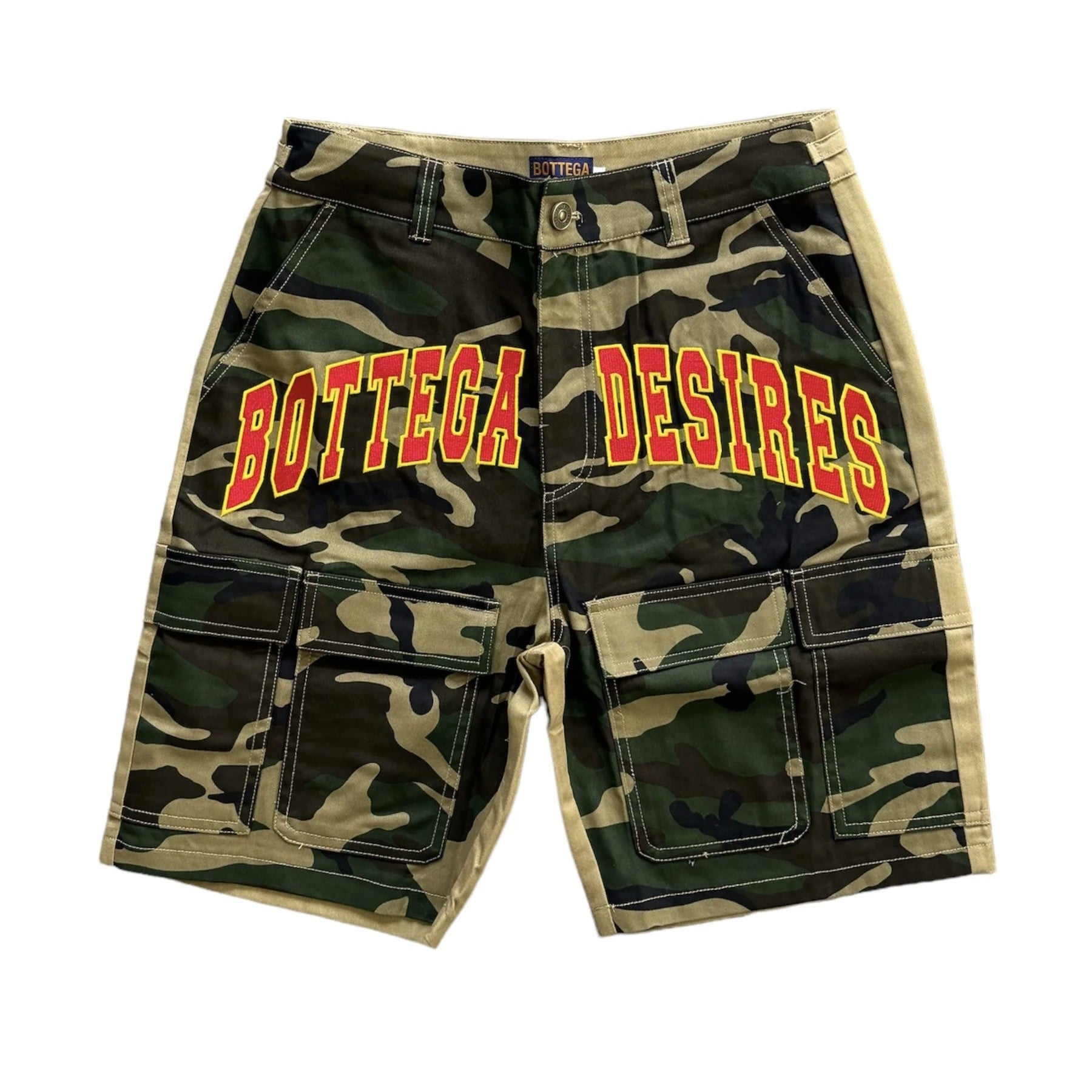 Bottega Desires Camo Cargo Shorts Front