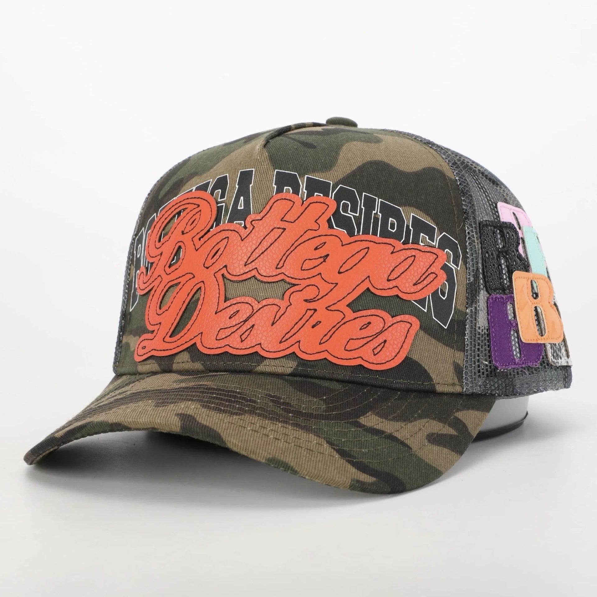 Bottega Desires Camo Trucker Hat Front Left