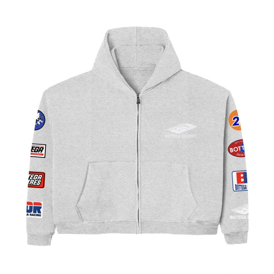 Bottega Desires Grey Patches Zip Hoodie Front