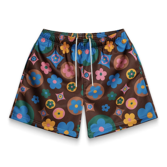 Bravest Studios Brown Multi Flower Shorts Front