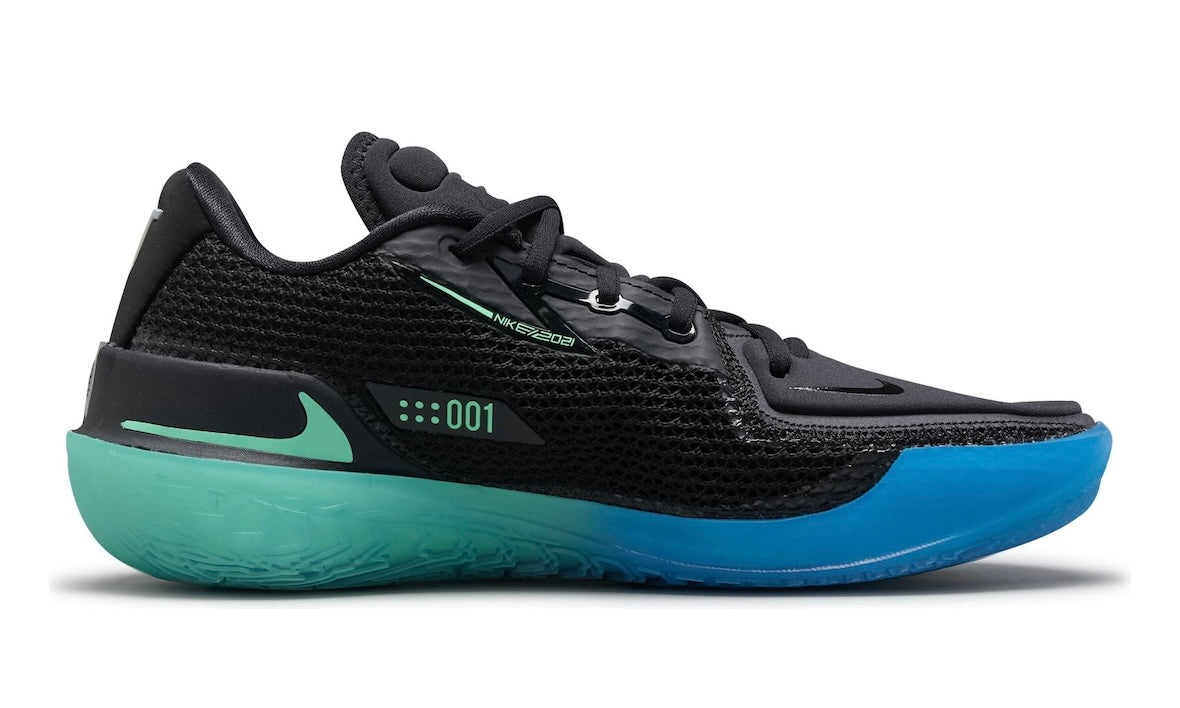 Nike Air Zoom GT Cut Nike Nationals, medial side view with a teal Swoosh and 001 detail on the black upper