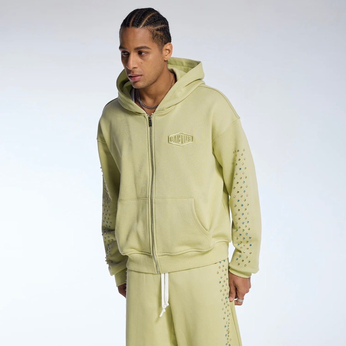 AZVA Sage Crystal Cactus Zip Hoodie