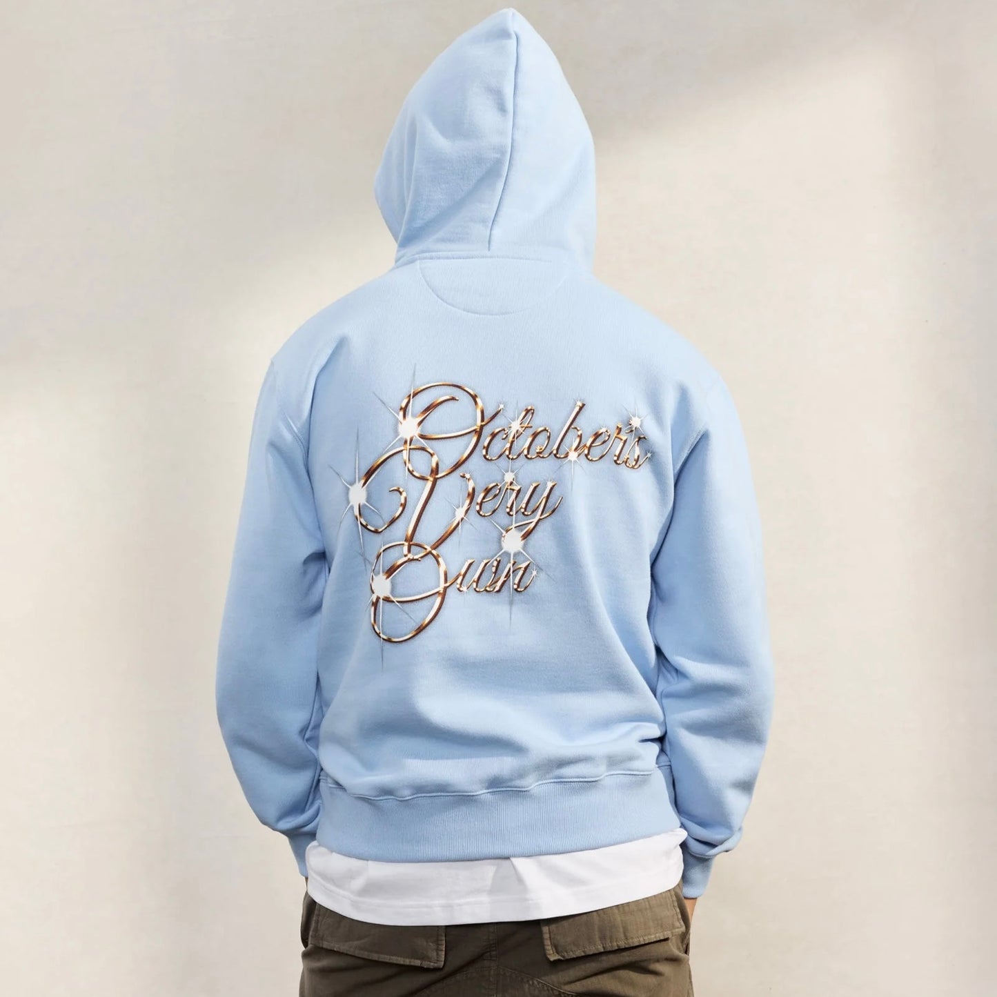 OVO Baby Blue Bling Hoodie On Body Back