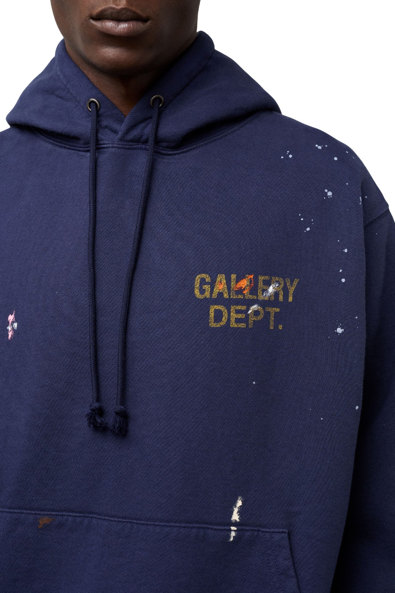 Gallery Dept Washed Navy Logo Paint Splattered Hoodie