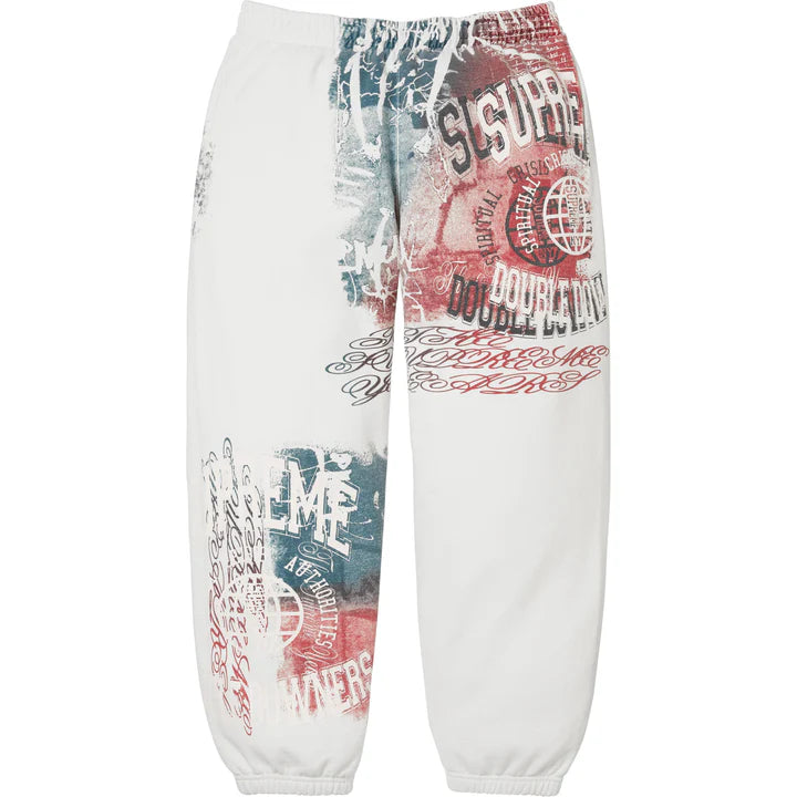Supreme White Overprint Sweatpants