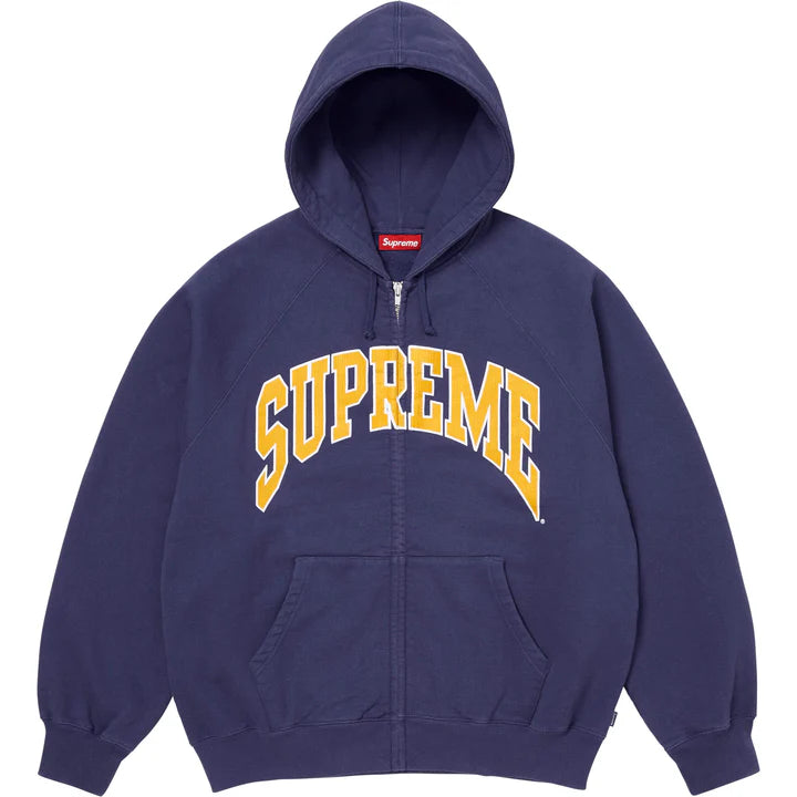 Supreme Washed Navy Cracked Raglan Zip Hoodie