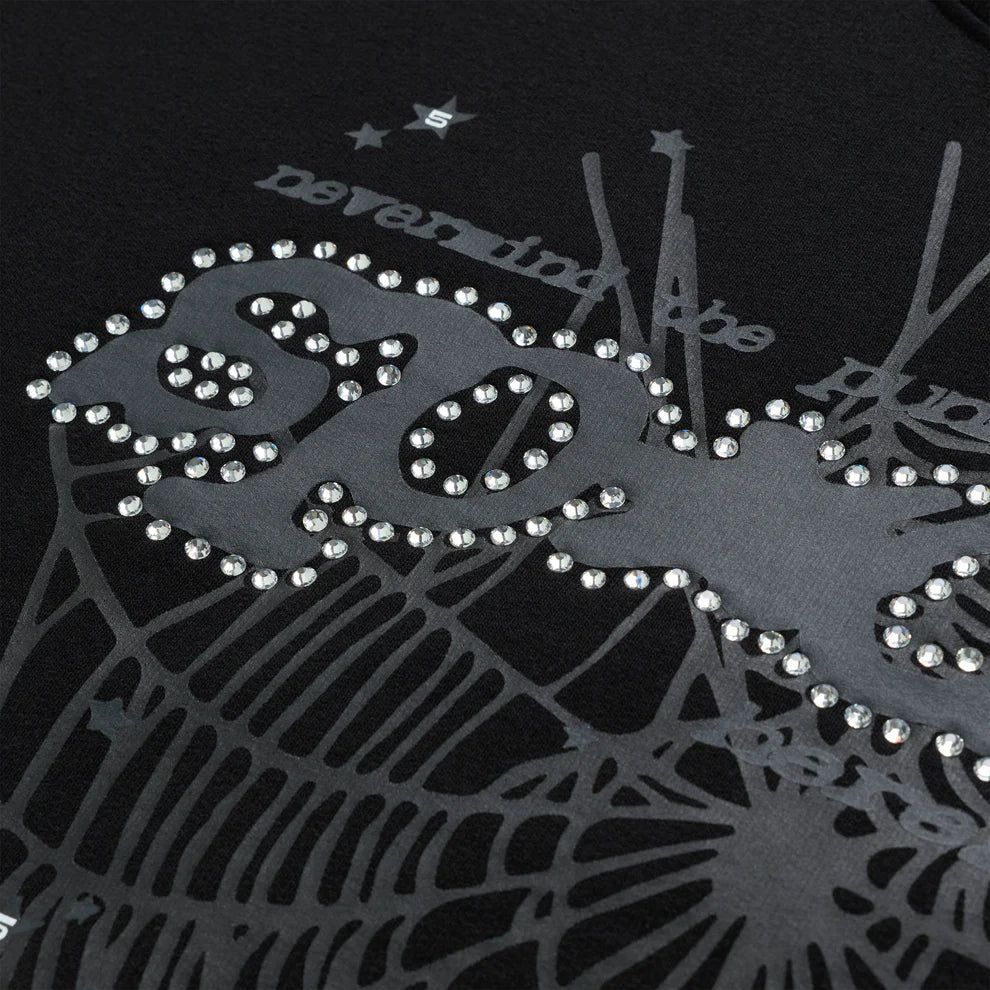 Sp5der Black Rhinestone Punk V2 Hoodie