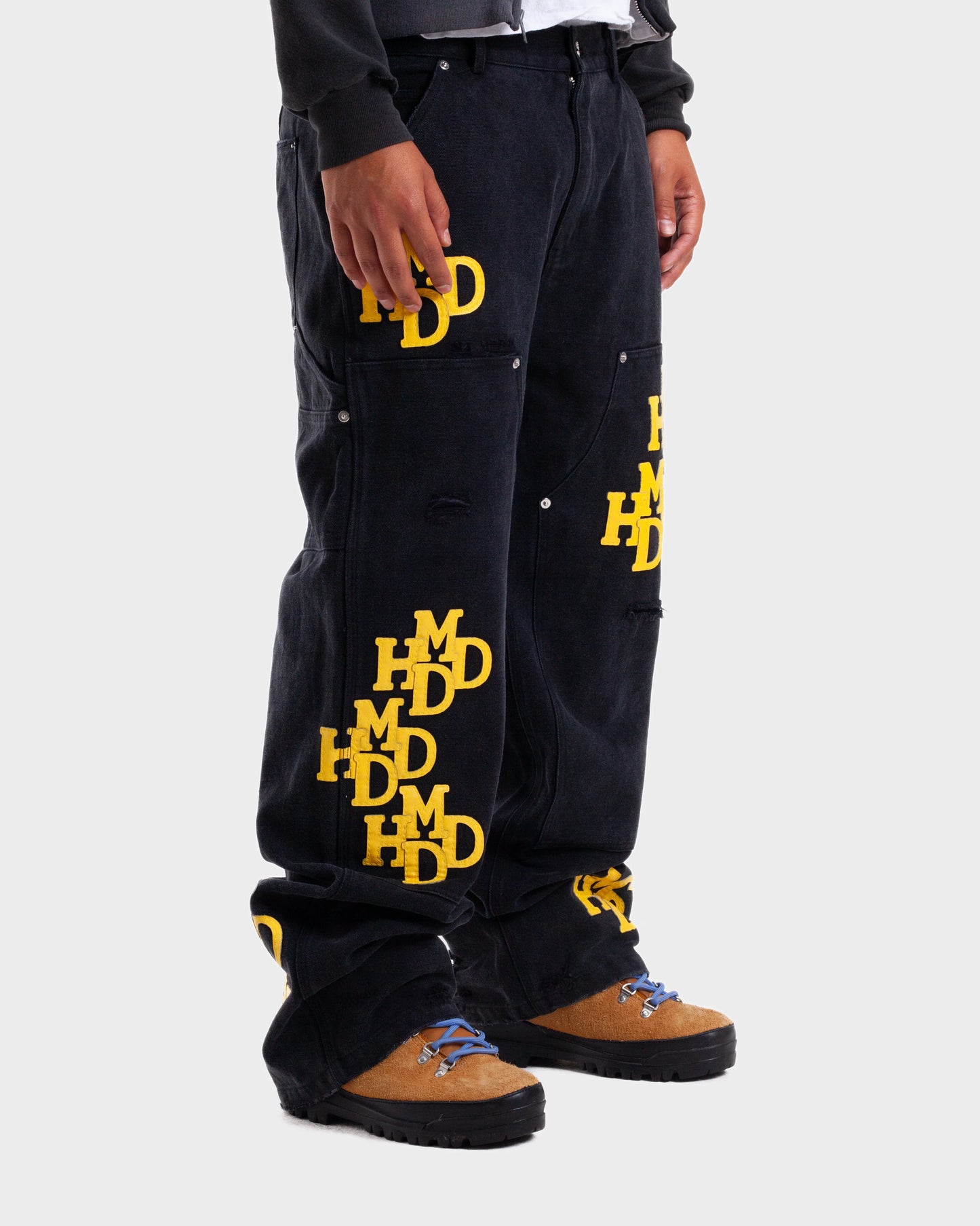 HMDD Black Yellow Patch Double Knee Pants