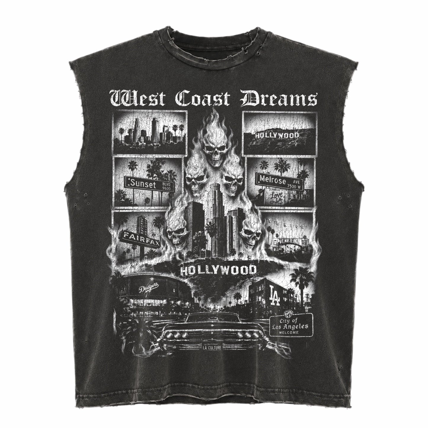 Amis et Fleurs Vintage Black West Coast Dreams Cutoff