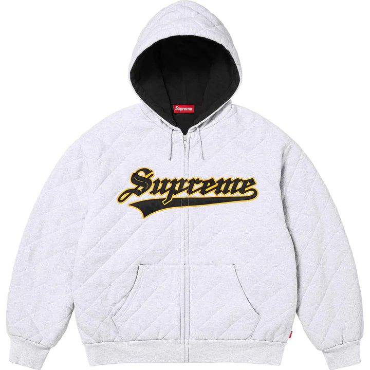 Supreme Ash Grey Quilted Zip Hoodie