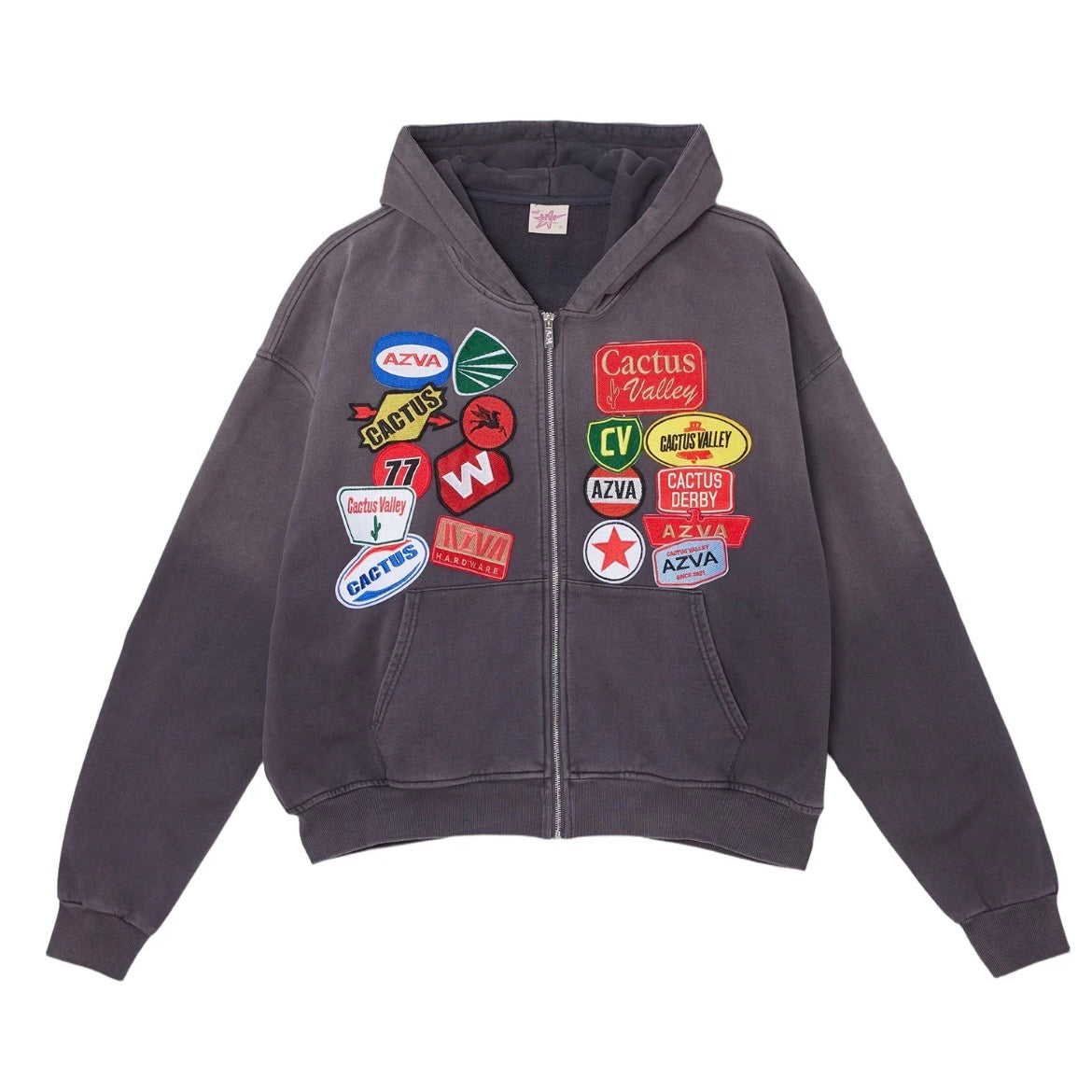 AZVA Vintage Black Rest Stop Zip Hoodie