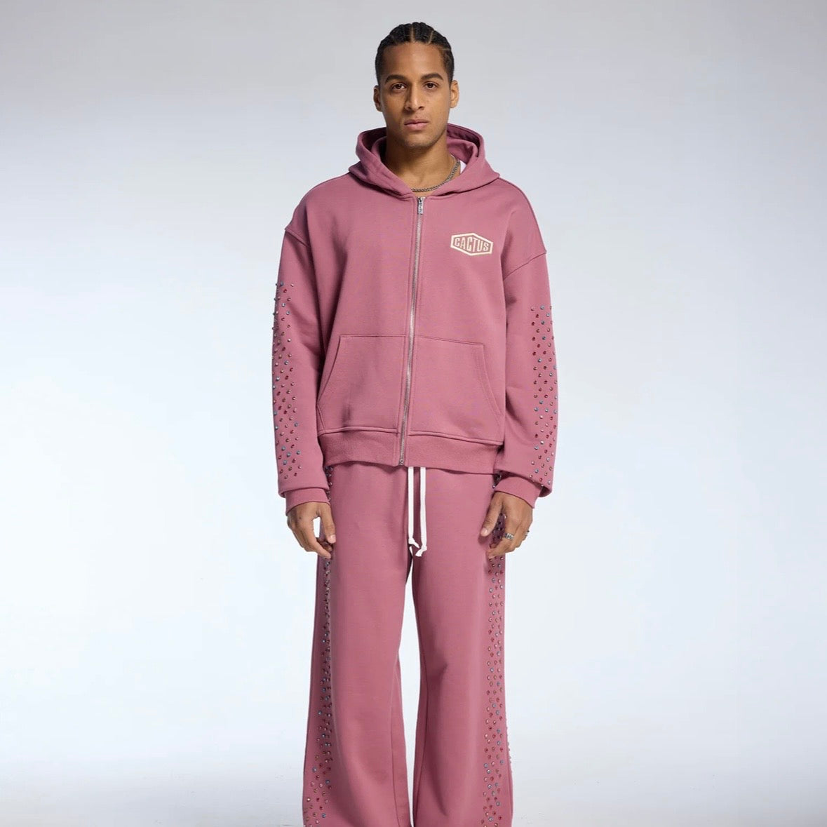 AZVA Raspberry Crystal Cactus Zip Hoodie