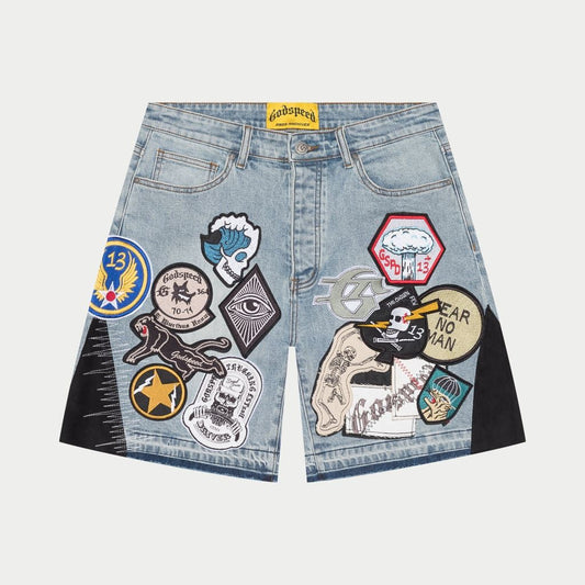 Godspeed Blue Patchwork Denim Shorts