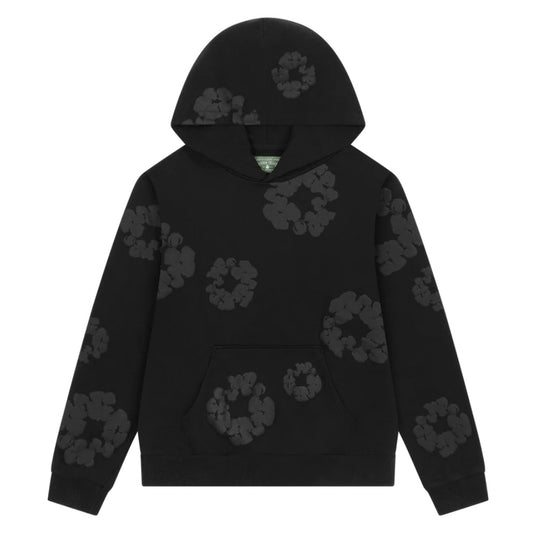 Denim Tears Monochrome Black Cotton Wreath Hoodie