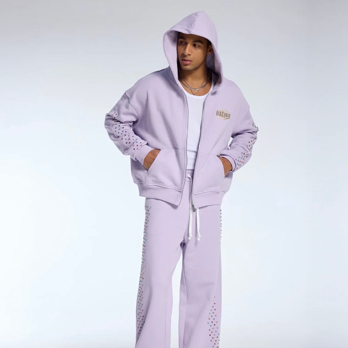 AZVA Lavender Crystal Cactus Zip Hoodie