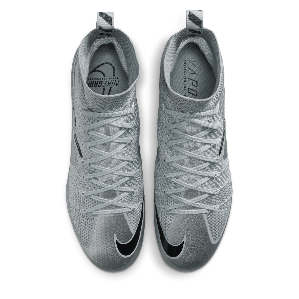 Pair of Nike Vapor Edge 360 Untouchable wolf grey cleats viewed from above