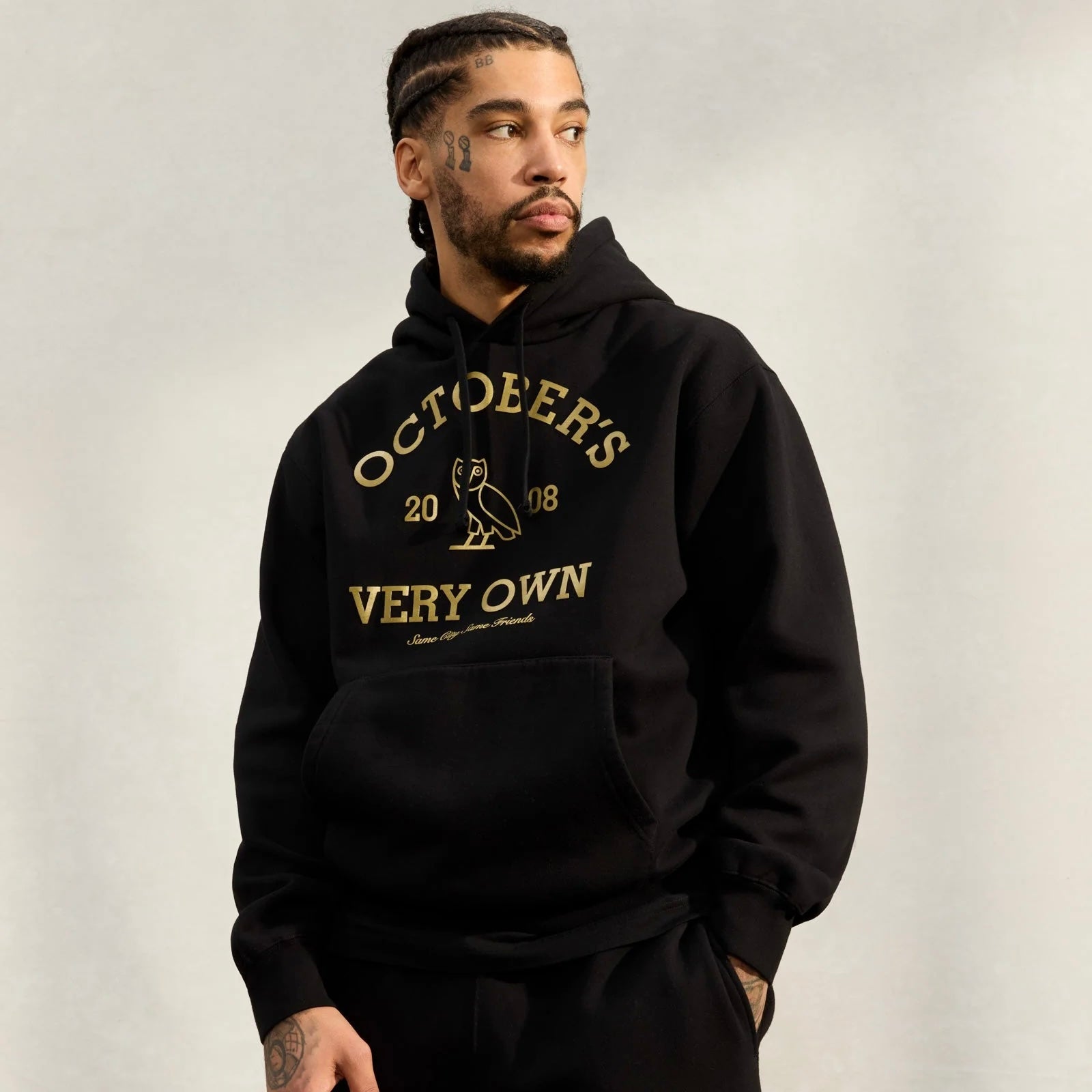 OVO Black Gold Collegiate Hoodie On Body