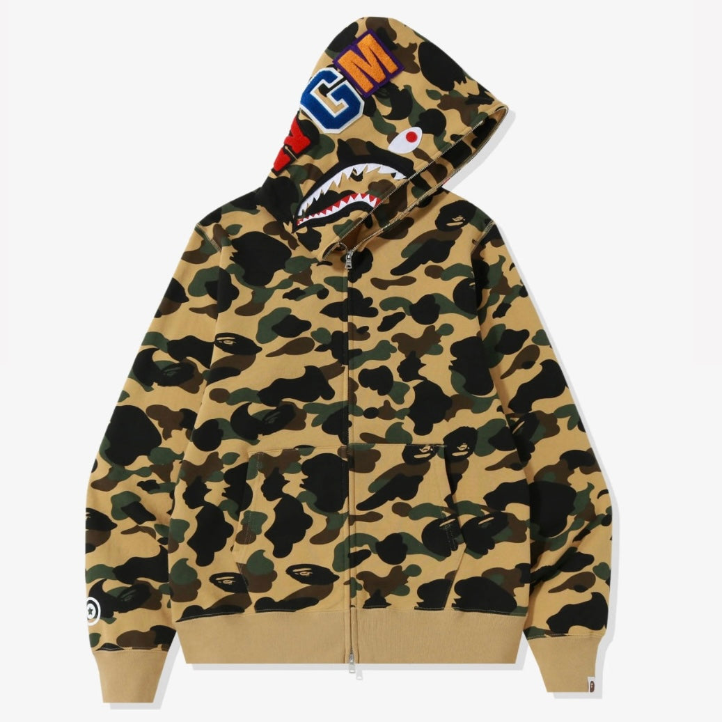 Bape Yellow 1st Camo Shark Zip Hoodie
