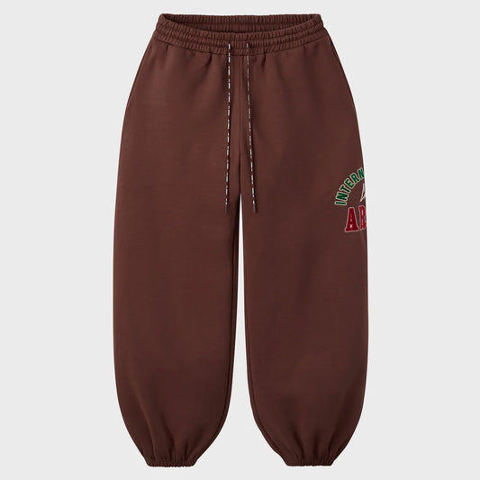 HMDD Brown International Sweats front view with elastic waist drawcord and elasticated cuffs
