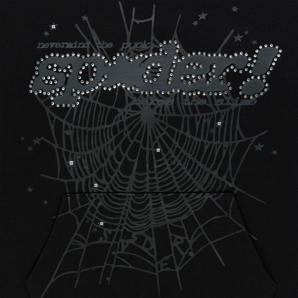Sp5der Black Rhinestone Punk V2 Hoodie