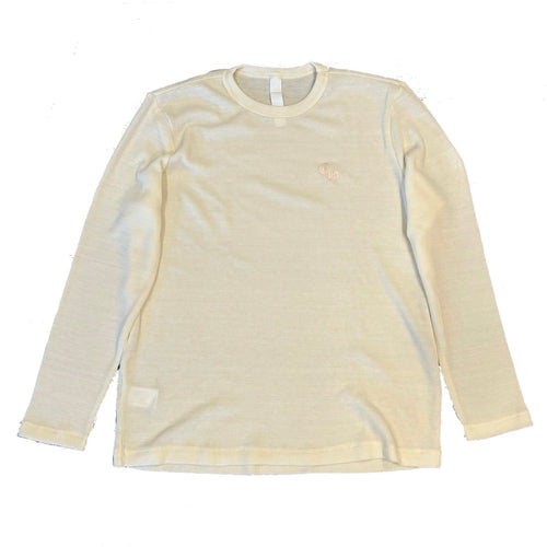 Chrome Hearts Cream Embroidered Thermal Long Sleeve, cream waffle-knit crewneck long sleeve laid flat, on white