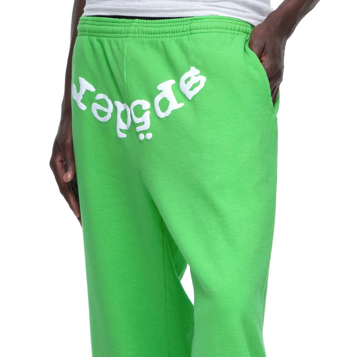 Sp5der Green White Legacy Sweatpants On Body Front Male