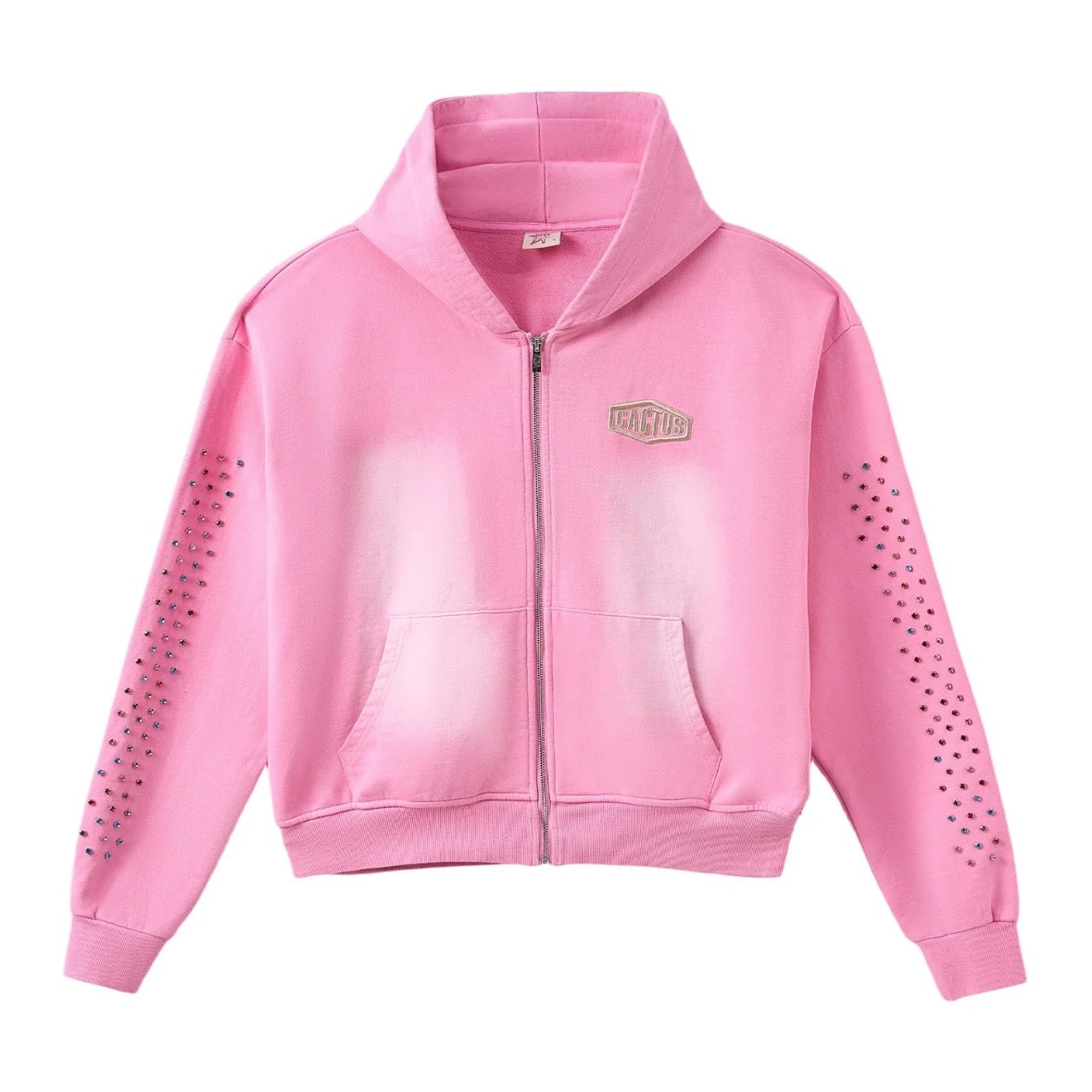 AZVA Pink Crystal Cactus Zip Hoodie