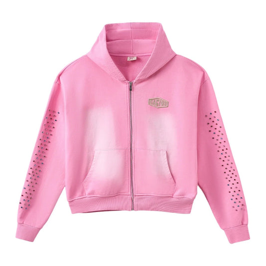 AZVA Pink Crystal Cactus Zip Hoodie