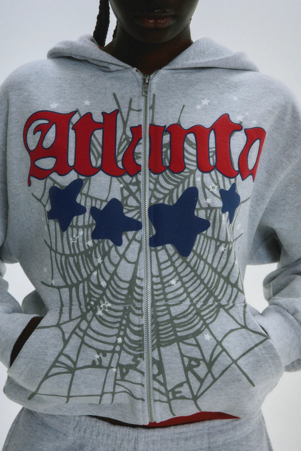 Sp5der Heather Grey Atlanta Zip Hoodie