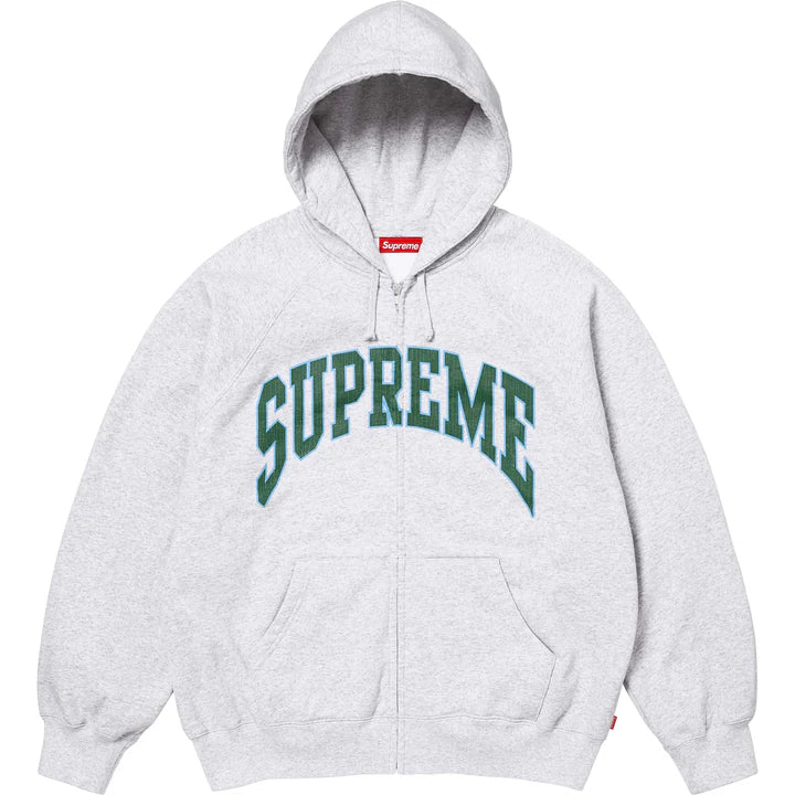 Supreme Ash Grey Cracked Raglan Zip Hoodie