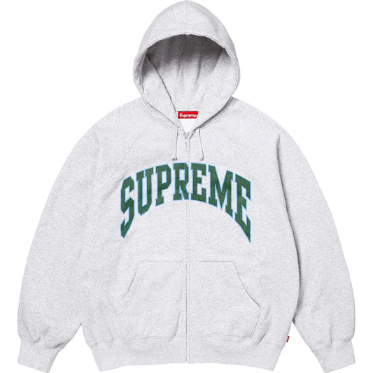 Supreme Ash Grey Cracked Raglan Zip Hoodie