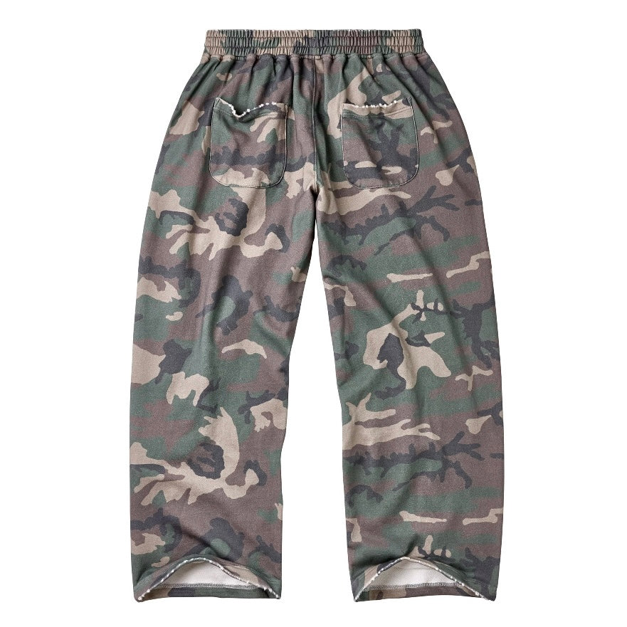 Vale Camo Sweatpants back view in woodland camo with gathered cuffs