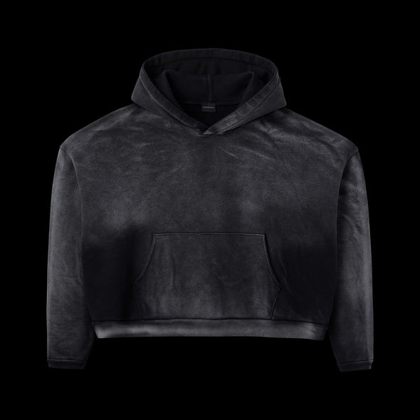 GV Gallery Mateo Hoodie, front of the faded black hoodie with kangaroo pocket