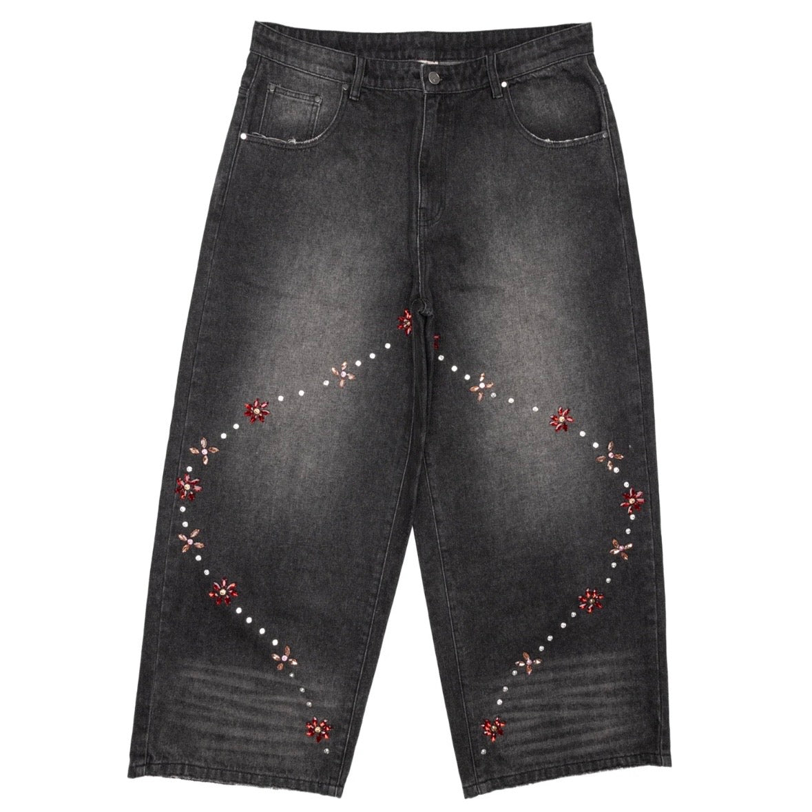 AZVA Flower Crystal Denim Pants