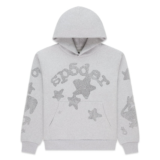 Sp5der Heather Grey Rhinestone Beluga Hoodie
