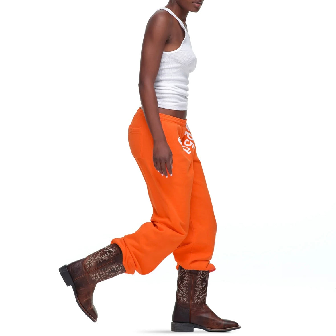 Sp5der Orange White Legacy Sweatpants On Body Right Side