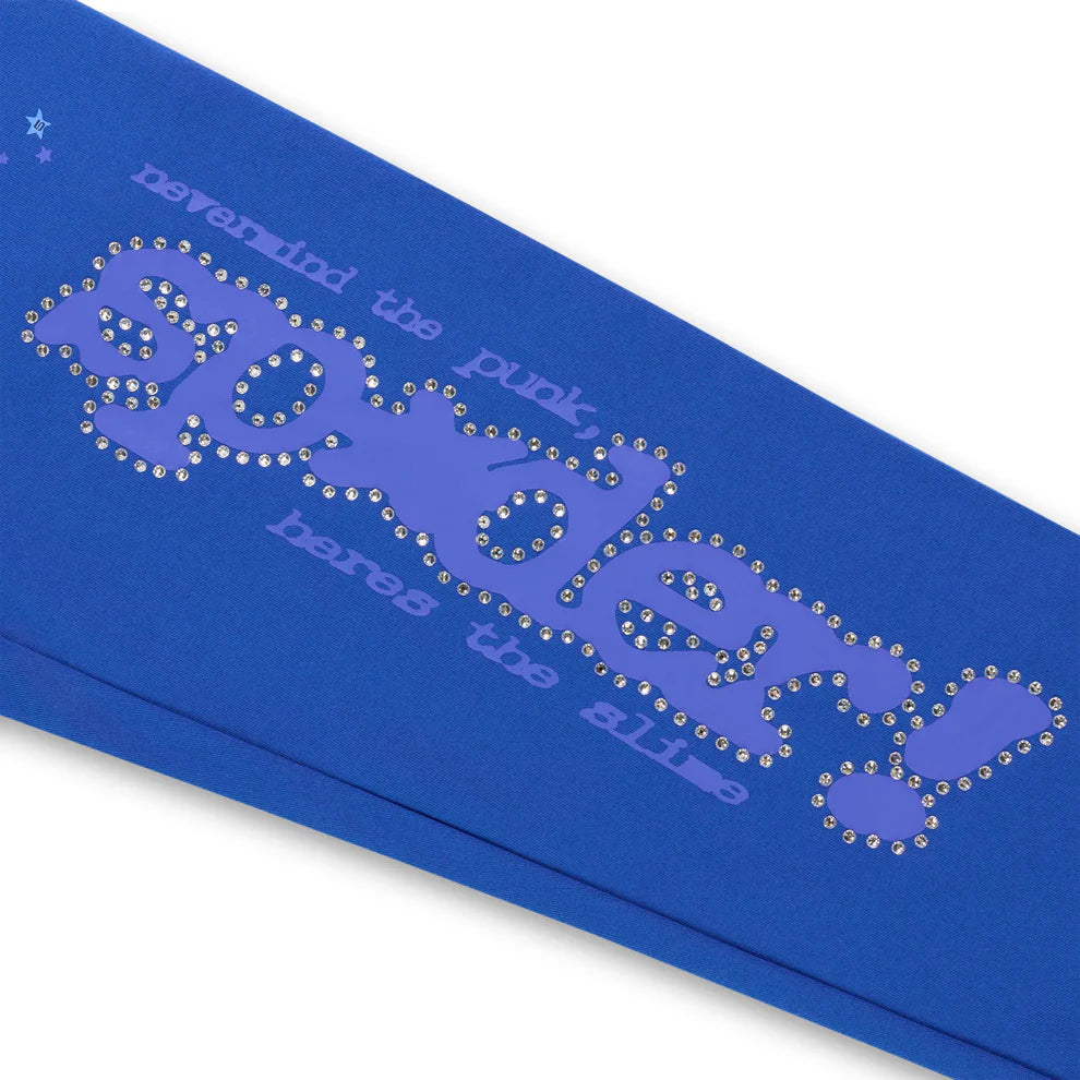 Sp5der Blue Rhinestone Punk V2 Sweatpants